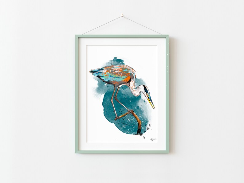 Great Blue Heron Print, Heron Art, Coastal Bird Print, Bird Artwork image 3