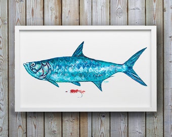 Tarpon Print, Gifts for Him, Fish Print, Blue Fish Print, Fish Painting, Fisherman Gifts