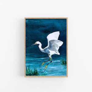 Snowy Egret Painting, Egret Art Print, Egret Artwork, Egret Painting, Bird Watercolor, Egret Watercolor, Bird Art
