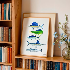 Pelagics: Sailfish, Mahi Mahi, Wahoo, Tuna & Marlin Print for Anglers | Offshore Grand Slam | Deep Sea Fish Art | Fishing Gift