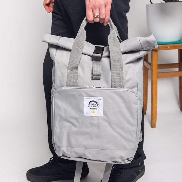 The Everyday Recycled Roll-Top Backpack in Grey ~ college bag, school bag, backpack, travel bag, mens bag, ladies bag, cabin bag, man bag