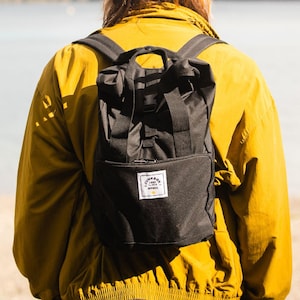 The Everyday Recycled Roll-Top Backpack in Black ~ college bag, school bag, backpack, travel bag, mens bag, ladies bag, cabin bag, man bag