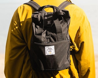 The Everyday Recycled Roll-Top Backpack in Black ~ college bag, school bag, backpack, travel bag, mens bag, ladies bag, cabin bag, man bag