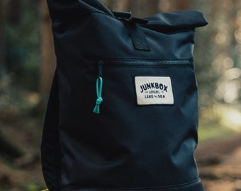 The Adventurer Recycled Roll-Top Backpack in Black ~ college bag, school bag, rucksack, travel bag, mens bag, ladies bag, cabin bag
