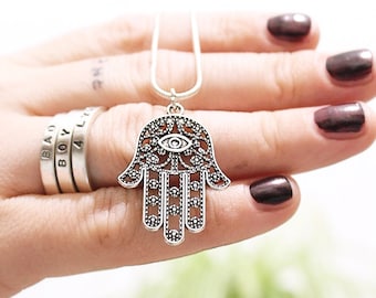 Tibetan silver Hamsa UNISEX necklace ~ boho jewellery, charm necklace, silver necklace, mens jewelry, gift idea, festival jewellery