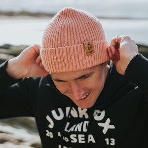 Ribbed UNISEX Beanie Hat in Pink Woolly 