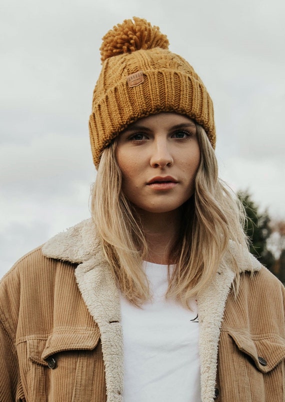 Bobble Hat in Mustard ~ woolly hat, bobble hat, winter hat, beanie hat, unisex, mens hats, womens hats, mustard bobble, knitted hat