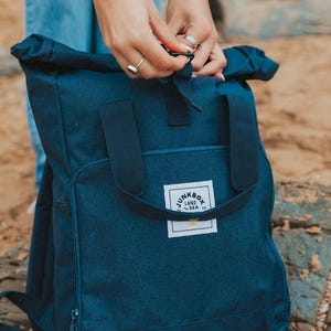 The Everyday Recycled Roll-Top Backpack in Navy ~ college bag, school bag, backpack, travel bag, mens bag, ladies bag, cabin bag, man bag