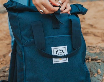 The Everyday Recycled Roll-Top Backpack in Navy ~ college bag, school bag, backpack, travel bag, mens bag, ladies bag, cabin bag, man bag