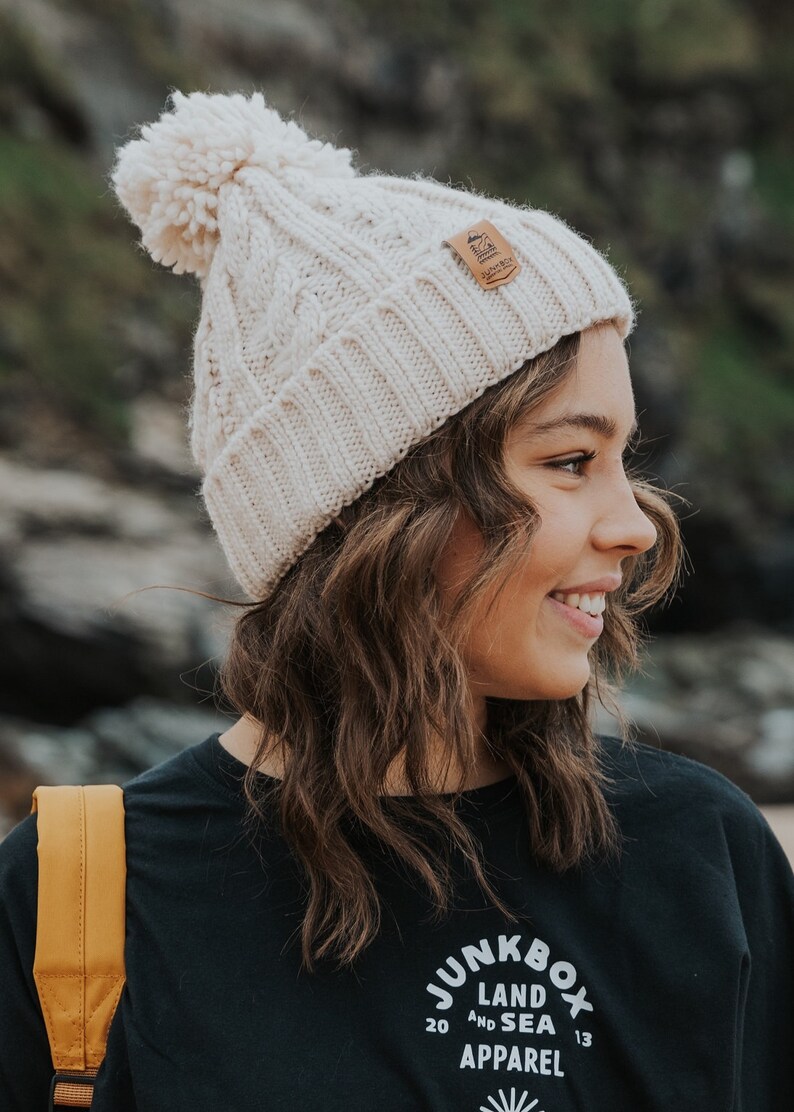 Bobble Hat in Cream Woolly Hat Bobble Hat Winter Hat Etsy UK