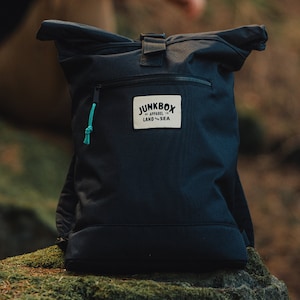 The Adventurer Recycled Roll-Top Backpack in Black ~ college bag, school bag, rucksack, travel bag, mens bag, ladies bag, cabin bag