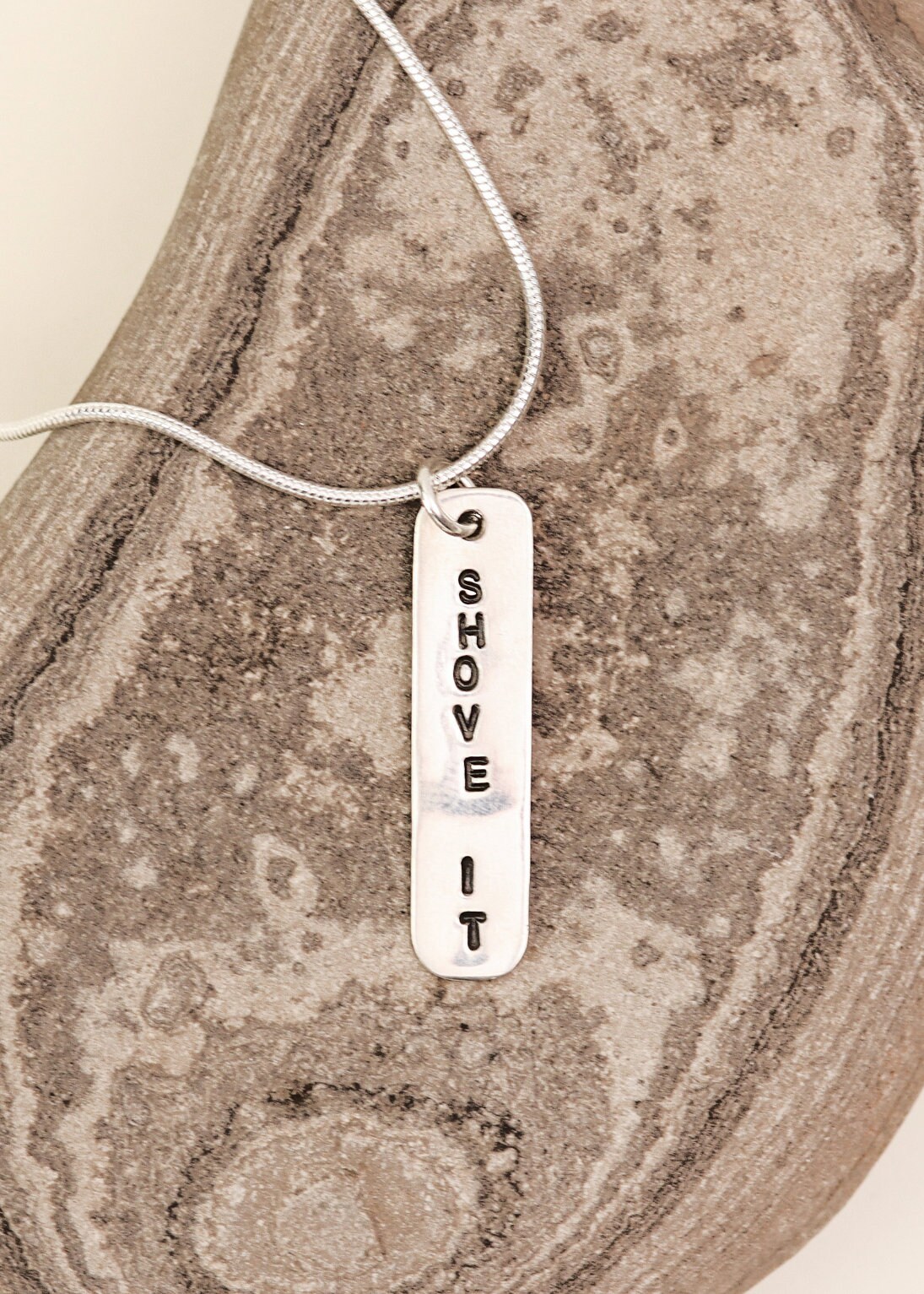 C+C Collab 'Shove It' Sterling Silver Necklace ~ stamped jewellery, charm necklace, silver necklace, mens jewelry, surf jewellery