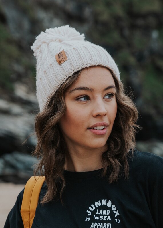 Bobble Hat in Cream Woolly Hat Bobble 