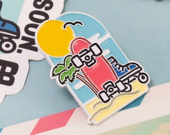 Beachy Enamel Pin Badge ~ enamel pin, pin badge, limited edition, enamel badge, lapel pin, skate club pin, adventure pin, beach pin