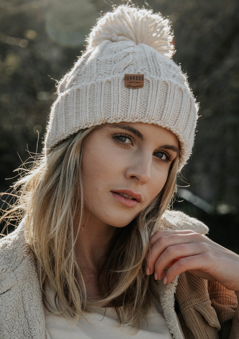 Bobble Hat in Cream woolly hat bobble hat winter hat Etsy