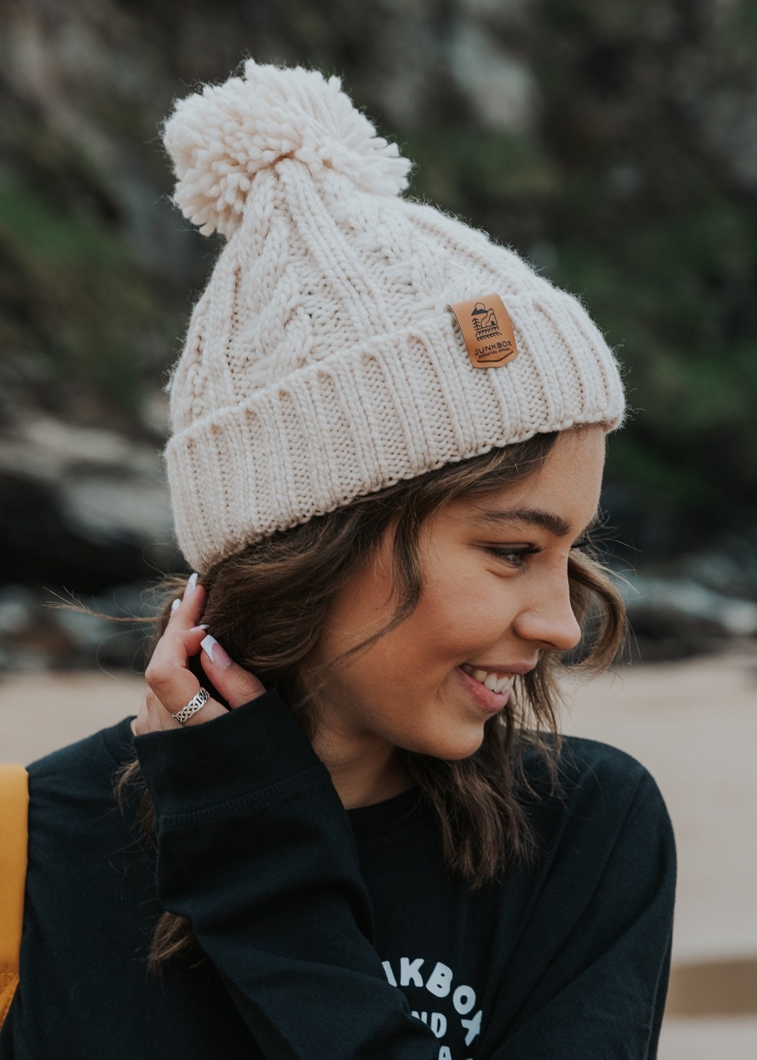 Bobble Hat in Cream Woolly Hat Bobble Hat Winter Hat Etsy UK