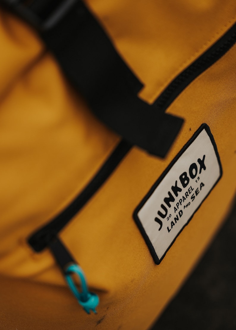 The Adventurer Recycled Roll-Top Backpack in Mustard college bag, school bag, rucksack, travel bag, mens bag, ladies bag, cabin bag image 8