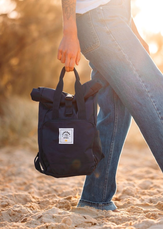 Mini Navy Recycled Roll-top Backpack: 9L Travel Bag - Etsy display picture 3