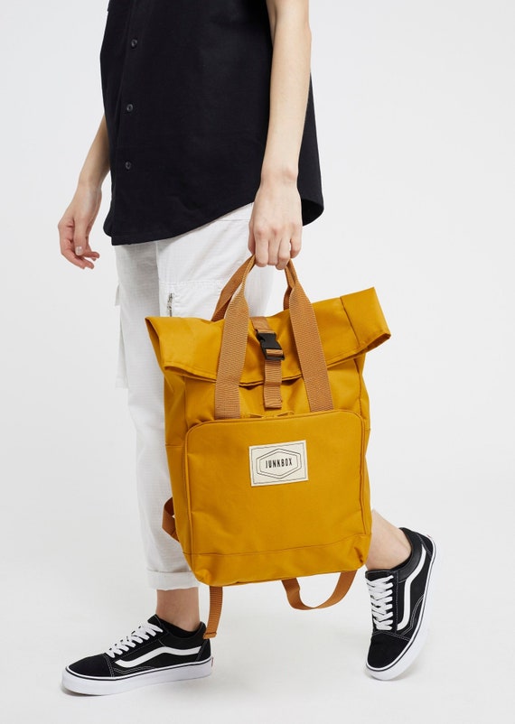 Mustard UNISEX twin handle Roll top Junkbox Rucksack ~ college bag, school bag, backpack, travel bag, mens bag, ladies bag, cabin bag
