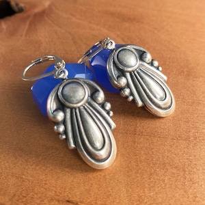 Sterling silver plated earrings. Art Deco earrings. Romantic vintage style earrings. Soft curve Deco silver earrings. Unique gifts.