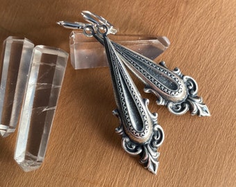 Art Deco silver earrings. Vintage silver earrings. Art Nouveau earrings. Victorian earrings. Vintage style. Bridal earrings. Unique gifts.