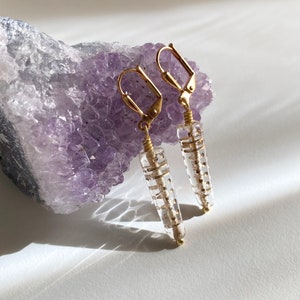 Handmade earrings. Art Deco style. Clear and gold. Czech etched glass. Vintage glass earrings. Gifts for girlfriend. Unique gifts.