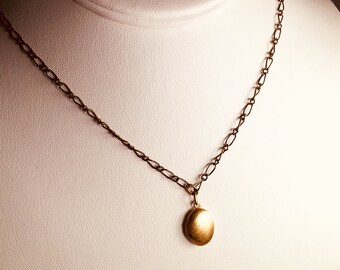 Tiny locket vintage brass keepsake necklace. Dainty photo locket. Small 1930's brass locket and chain. Vintage brass tiny keepsake locket.