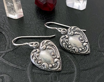 Vintage 90's Sterling Silver Triple Heart Drop Dangle Earrings