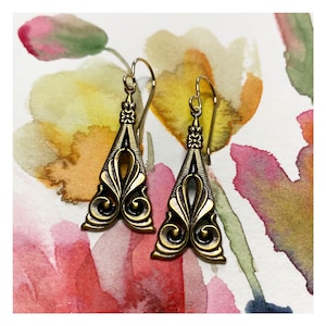 Art Deco Gold earrings. Antique gold. Statement earrings. 1920's style. Ornate style. Gold Art Nouveau. Vintage Style. Bridal. Unique gifts.