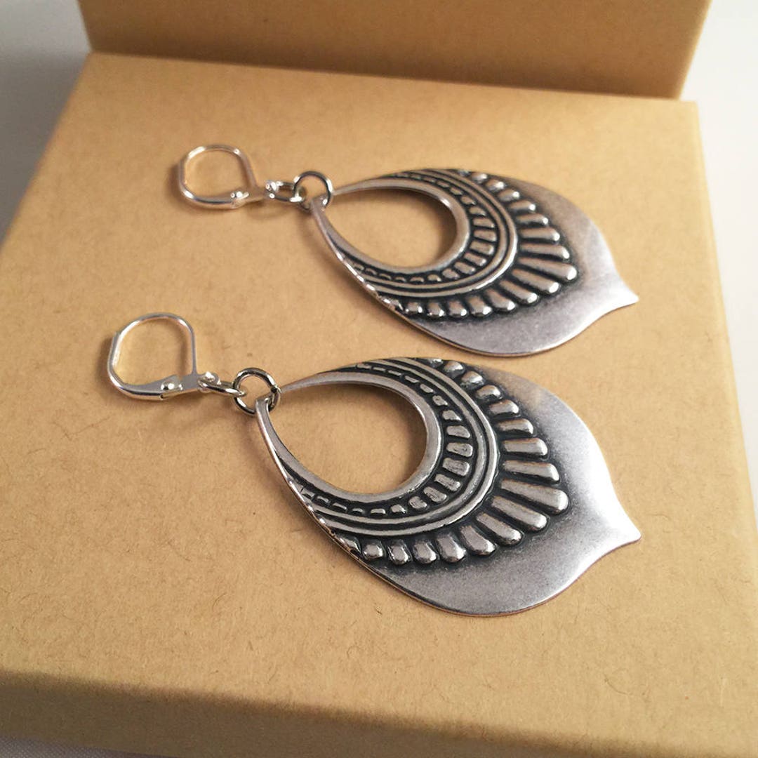 Silver Art Nouveau Earrings. Vintage Silver Earrings. Detailed Vintage