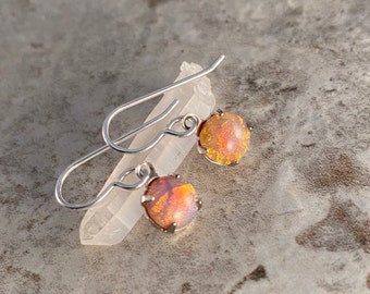 Sterling silver earrings. Harlequin fire opal earrings. Silver opal earrings. October birthday gift. October birthstone. Bridal. Unique gift