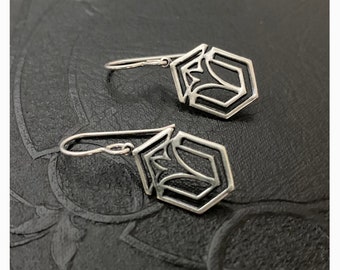 Art Deco silver earrings. Antique silver Frank Lloyd Wright. Mission Style. Stained glass. Vintage bridal. Unique gifts for her.