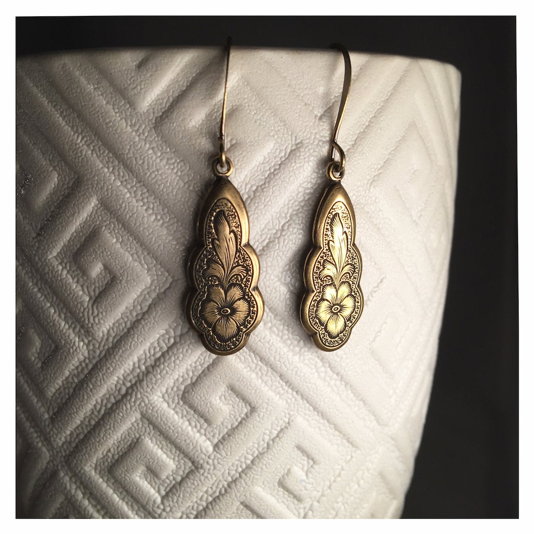 Gold Art Nouveau Vintage Romantic Floral Earrings