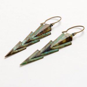 Art Deco earrings. Verdigris Art Deco earrings. Statement earrings. One of a kind jewelry. Vintage bridal style.