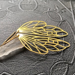 Golden Brass Art Deco earrings. Dragonfly wing earrings. Laser cut wings. Fantasy earrings. Whimsical golden wing earrings. Unique Bridal.