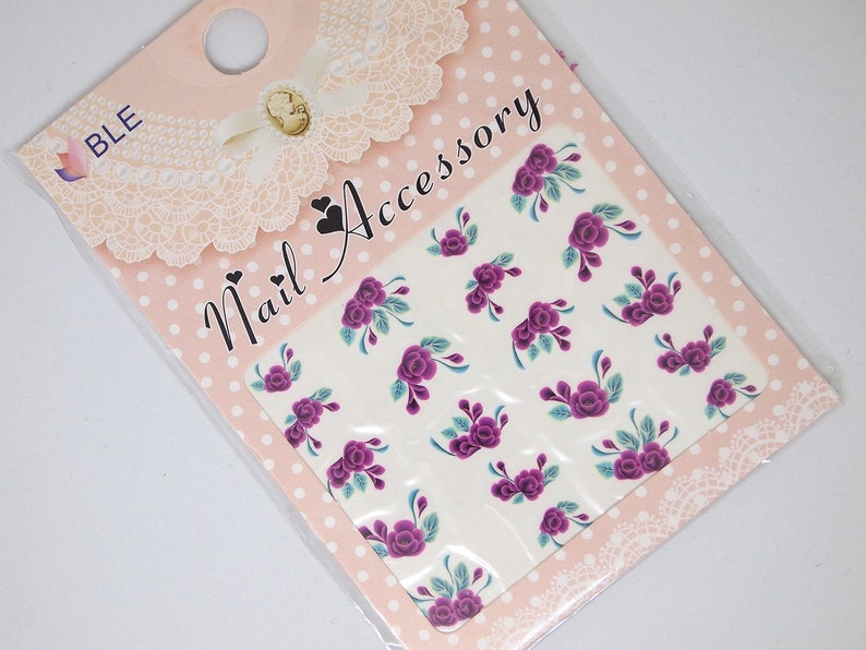 Purple flowers nail water decal Floral nail sticker Flowers image 2