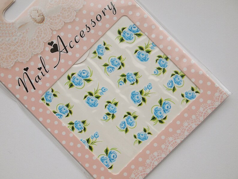 Light blue roses nail water decals/ Nail art stickers/ Nail image 2