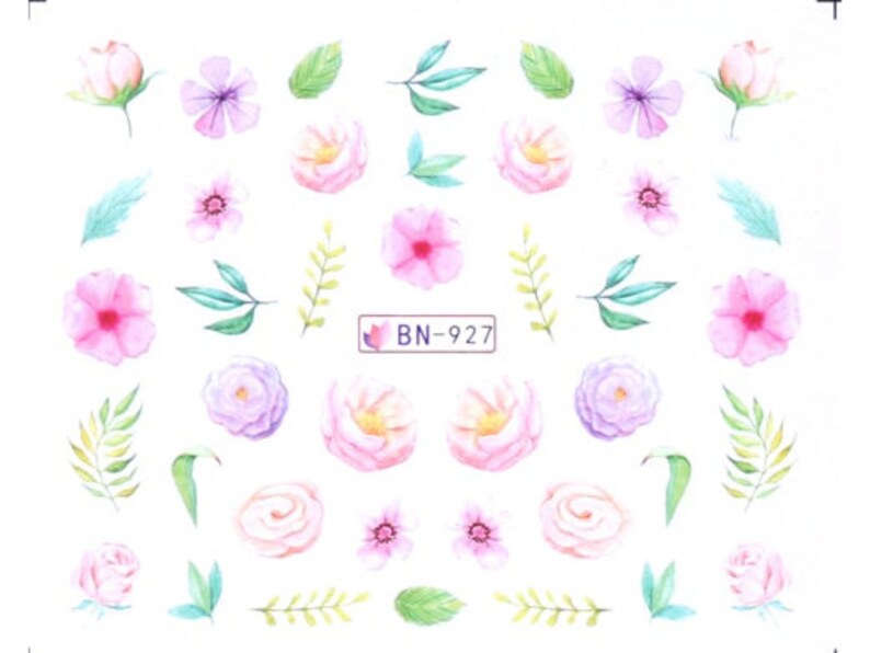 Delicate Colorful Flowers And Leaves Nail Decals Floral Nail Etsy