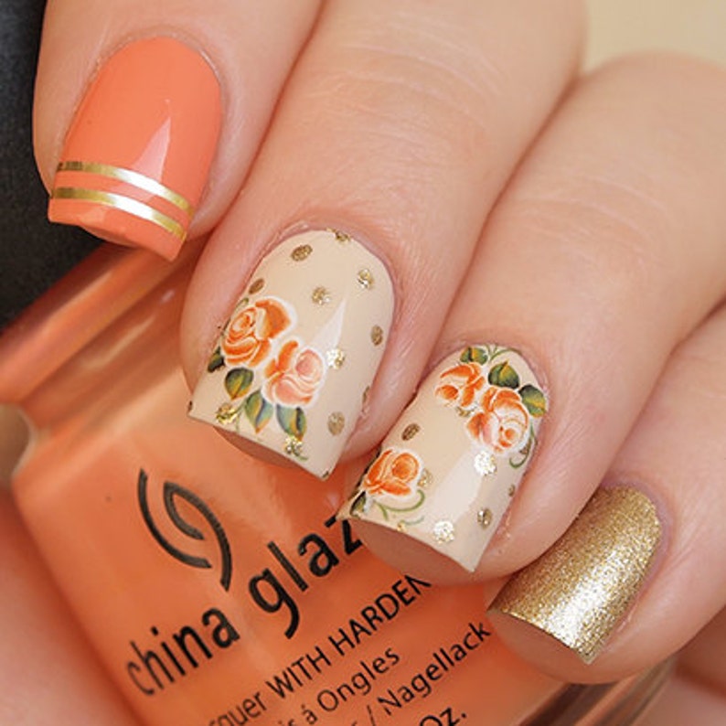 Rusty orange roses nail decals/ Orange rose stickers/ Nail image 2