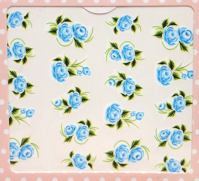 Light blue roses nail water decals/ Nail art stickers/ Nail image 3