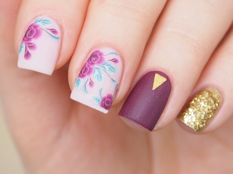 Purple flowers nail water decal Floral nail sticker Flowers image 1