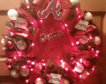 Couronne de Noël unique en son genre faite main pour les sports de baseball des Atlanta Braves