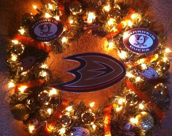 Anaheim Ducks Hockey sports handmade one of a kind holiday christmas wreath