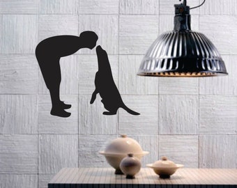 Cute man with dog Decal Sticker dog Home Decor Wall Mural