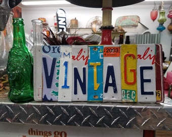 Vintage handmade license plate wall art, one of a kind original quote