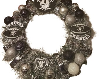 Oakland Raiders sports handmade one of a kind holiday christmas wreath