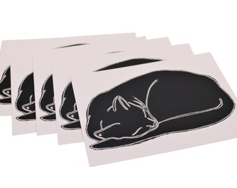 Black Sleeping Cat Naptime by J. Renner Set of 5 Black and White Blank Postcards