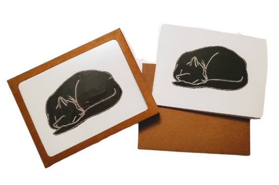 Black Sleeping Cat Naptime Boxed Set of 5 Black and White Blank Notecards w/Envelopes-Eco Friendly Packaging