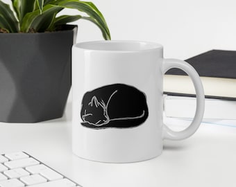 Black Cat Naptime Sleeping Cat Ceramic Coffee Mug Original Design