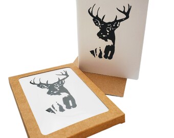 Whitetail Deer B/W Blank Notecards Boxed Set of 5 w/Envelopes Eco-Friendly Packaging